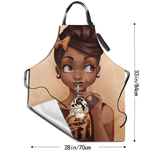 Baifumen African American Ice Cream Adjustable Bib Apron Waterdrop Resistant With Pockets Cooking Kitchen Aprons For Women Men Chef (33 X 28 Inches) #TOP3