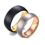 KnSam 2 anelli da donna in acciaio inox, con incisione spazzolata, larghezza 8/6 mm, colore nero, oro rosa