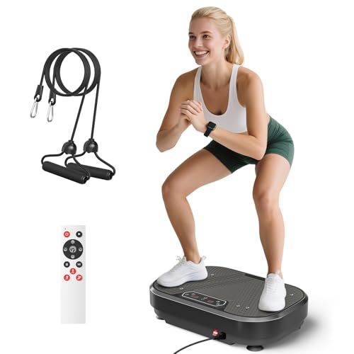 VAYOTOY Plataforma Vibratoria, 120 Velocidades Plataforma Vibración Muscular para Musculación y Moldeado,Altavoz Bluetooth y Bandas Elásticas Fitness en Casa para Quemar Grasa y Adelgazar