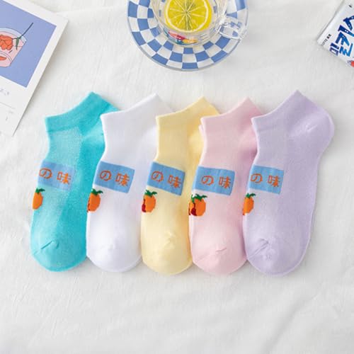 5 Pairs Aesthetic Cute Ankle Socks for Women Fruit Design Low Cut No Show Socks