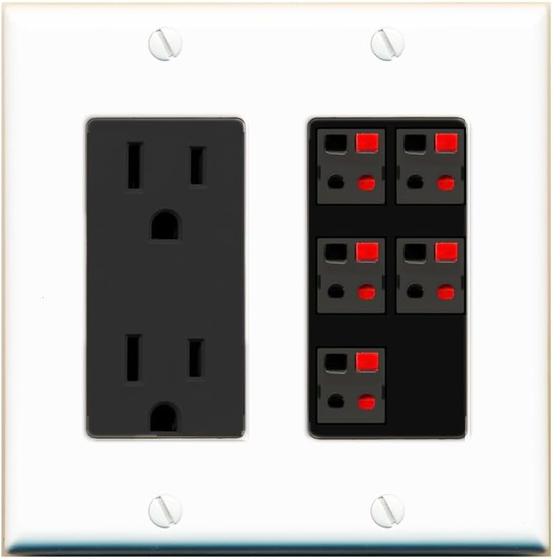 RiteAV 5 Port Speaker Wire Plug Jack Wall Plate - Outlet [Brown/White]