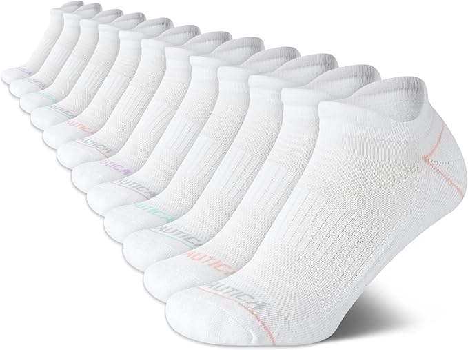 Image of Nautica Womens Low Cut Socks with Tab Mesh Cushioned Ankle Socks, 12 Pack | Breathable Mesh Fabric, Protective Tab, Cushioned Key Areas, Banded Arch Support, Low Cut Ankle, Shoe Size 4-10
