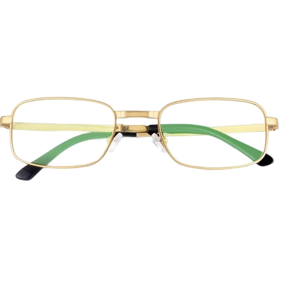 Faltbare Lesebrille Progressiver Multifokus Lesebrille Mini Tragbare Lesehilfe Titan Rahmen Computerbrille Mode (Golden,+2.0)(+1.5)
