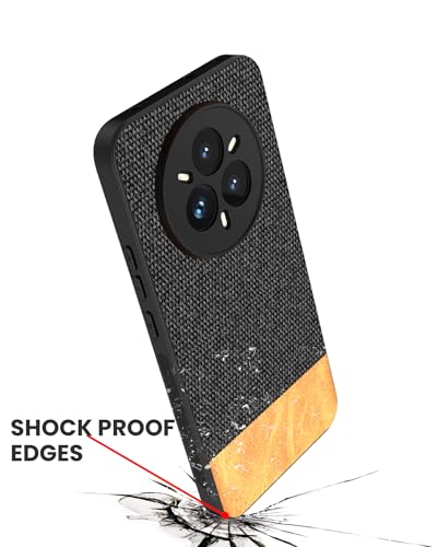 Image of Kapa Soft Fabric & Leather Hybrid Protective Back Cover for Realme 14 Pro+ (Plus) 5G | Shockproof Slim Hard Anti Slip Back Case (Black,Brown)