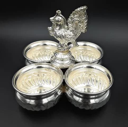 G K EXCLUSIVE™ German Silver 4 Cups Panchwala Or Haldi Kumkum Holder for Puja and Gift Purpose