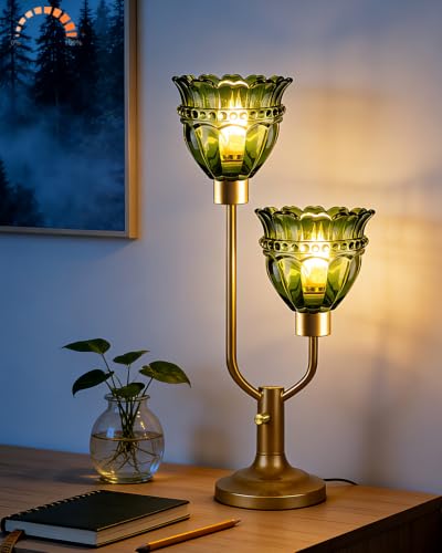 Image of Lightdot Mid Century Modern Green Table Lamp Glass Vintage Lamp Dimmable