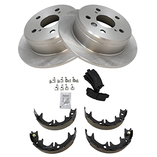 Image of TRQ Rear Brake Pad and Rotor Set Ceramic Parking Shoe Compatible with 1997-1999 Lexus ES300 1992-1999 Toyota Camry 1999 Solara
