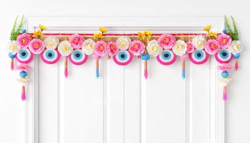 Image of Divyakosh Door Toran for Main Door - 38 Inch| Handmade Floral, Evil-Eye Bandanwar Hanging | Indian Traditional Door Decoration for Diwali, Pooja, Festival & Home Entrance Decor