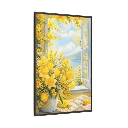 Tableau fleurs jaunes pour illuminer un salon sombre, grand cadre 80x120 cm