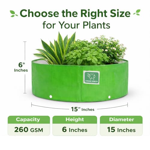 Image of GREENSHEEP HDPE Grow Bag Heavy Duty 260 GSM Round Plants Flower Growing Bags Floor Standing Mount Type for Home Garden Balcony Terrace Kitchen Nursery (Green, 15x6 inch, Pack of 5)