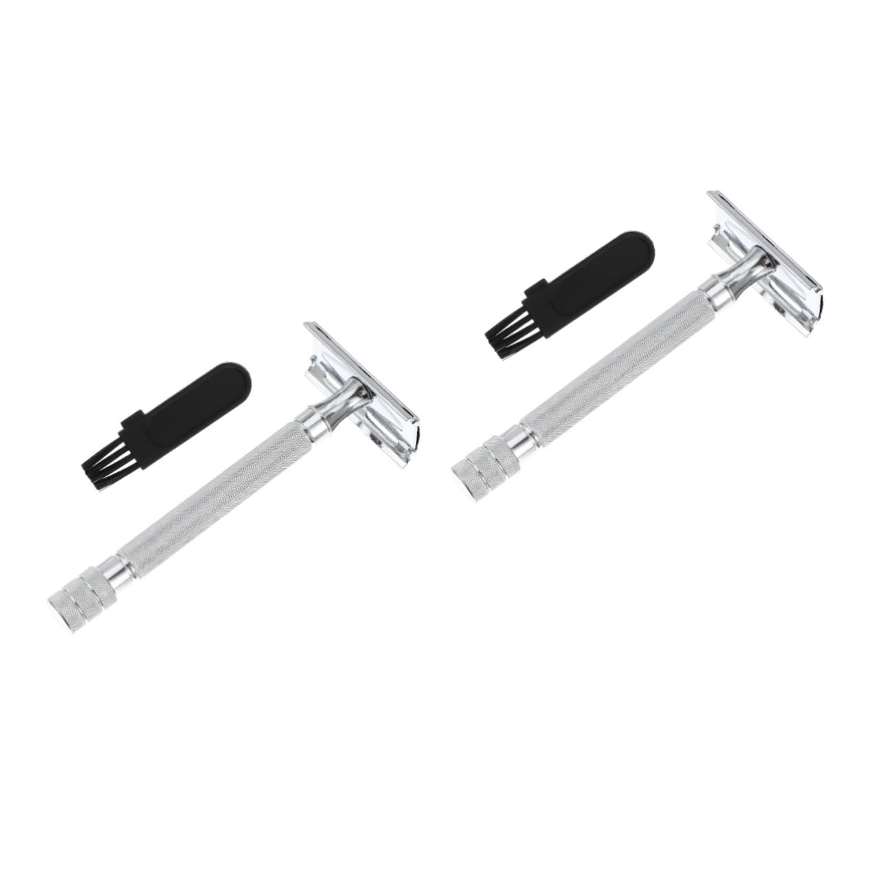 HAPINARY 2pcs Elderly Men's Safety Razor Reusable Double Razor Soft Handle Classic White Shaver for Close-fitting Beard