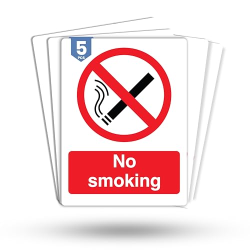 Dam Words 5 x No Smoking Signs | 180mm x 135mm Self Adhesive Durable & Weatherproof No Smoking or Vaping Signs | BS EN ISO 7010 Compliant