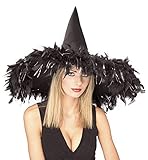 Rubies Women's Witch Hat With Feathers and Tinsel Adult Costume, black, One Size