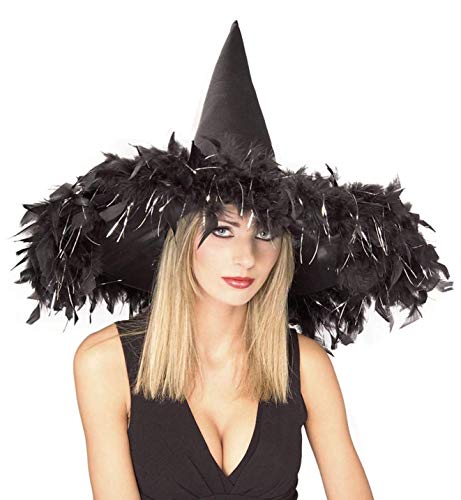 Rubies Women's Witch Hat With Feathers and Tinsel Adult Costume, black, One Size