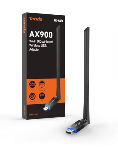 Tenda AX900 WiFi Adapter WiFi 6- Dual-Band 600Mbps 5GHz/ 286Mbps 2.4GHz, 6dBi High Gain Antenna, Wireless WiFi Adapter for Windows 11/10/7 USB WiFi Dongle (U11Pro)