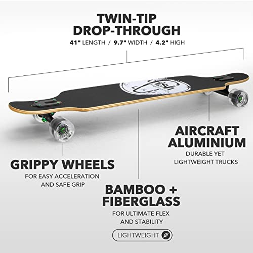 Long Board Skateboard For Adults Teenagers Kids Ages 6-12 Adults Men Women Complete Skateboard Cruiser For Cruising Carving Free-Style And Downhill 41 Includes High-Speed Bearings & T-Tool #TOP1