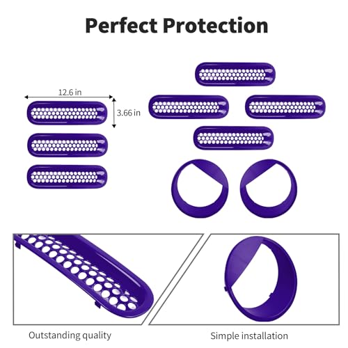Image of JWWY Front Grille Insert Radiator Grille Grillwork Surround Assembly Inserts Headlight Headlamp Cover Trim Set Fit for 2007-2017 Jeep Wrangler JK JKU Exterior Accessories 9pcs Purple