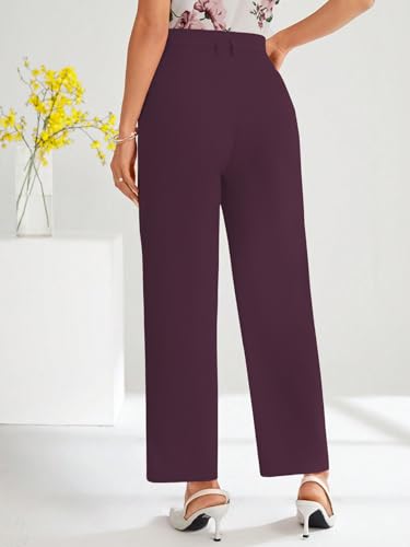 Image of Shasmi Women's High Waist Pleated Straight Leg Trousers - Elegant Solid Color Work Pants with Pockets, Casual Office Wear Polyester Blend Wide Leg Suit Pants (Trouser 235)