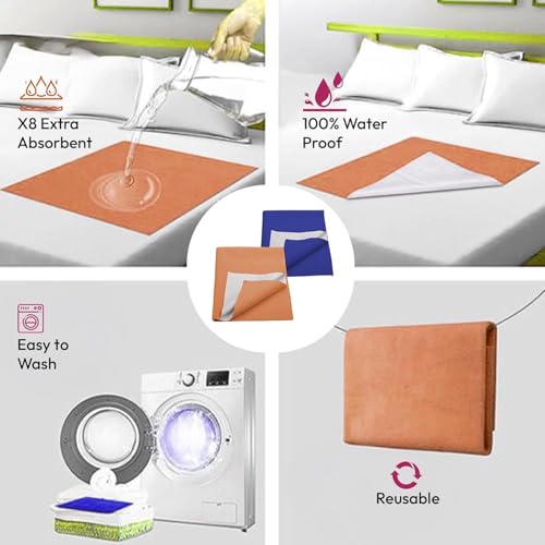 Image of StarAndDaisy Dry Sheet for Newborn Baby Essentials /Reusable Rubber Sheet for Baby Waterproof Sheet Pack of 2, (50 X 70 cm) Extra Absorbent Quick Water Proof Bed Sheets for Kids -Orange & Blue