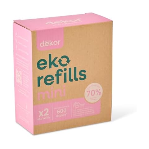 Diaper Dekor Eko Mini Refills, 2 Count | ONLY Eco-Friendly Diaper Pail Refills Made With 70% Recycled Materials | Quicker, Easier & More Cost Effective than Trash Bags | Unscented Cover