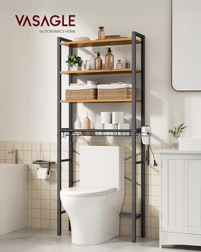 Image of VASAGLE 4-Tier Over the Toilet Storage, Adjustable Shelves, Basket, 68.1''H