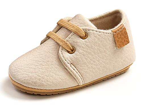 Happy Cherry Flora Soft Sole Leather Baby Shoes Infant Baby Walking Shoes Moccasinss Rubber Sole Crib Shoes Beige 0-6M