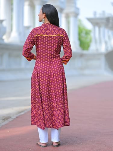 Image of Yash Gallery Women's Rayon Relaxed Fit Anarkali Floral Printed Kurta