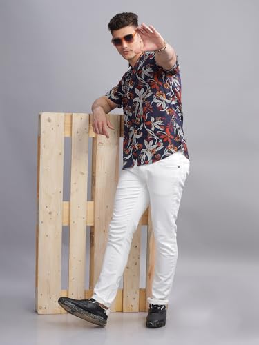 Image of MODERN ELEGANCE Men Slim Fit Navy Small Liberty Floral Printed Casual Shirt