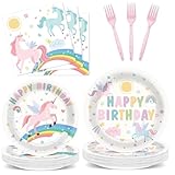 96Pcs Pastel Unicorn Party Supplies Unicorn Paper Plates Napkins Pastel Birthday Tableware Set Rainbow Dinnerware for Girl Birthday Party Decoration Serve 24