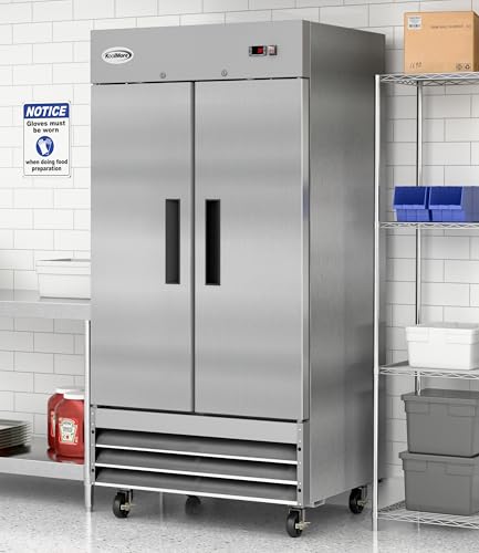 Image of KoolMore RIR-2D-SS35C Commercial Stainless-Steel Reach-in Refrigerator with Two Door Access for Restaurants, Cafes, and Cold Food Storage, Large 35 Cu. Ft. Capacity, Heavy Duty Kitchen Use, 2, Silver