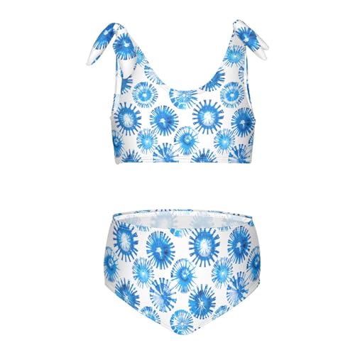 Blue Tie Dye Circle Girls Two Piece Tankini Swimsuits Summer Bathing Suit Beach Swimwear Set