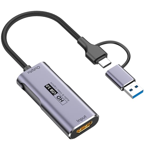 [Apple MFi Certified] USB C Video Capture Adapter with HDMI to USB A + Type C 1080P HD 60fps Record Video Audio Game MS2130 for iPhone 16 15 iPad VR Switch PS4/5 Live Broadcast Streaming Capture