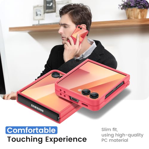 Image of Ruky for Z-Flip-8 Slim Case, with Built-in Screen Protector, Coralred | Support Wireless Charging Hard PC Ultra-Thin Full Body Protective Phone Cover for Samsung Galaxy Z Flip 8, Coralred