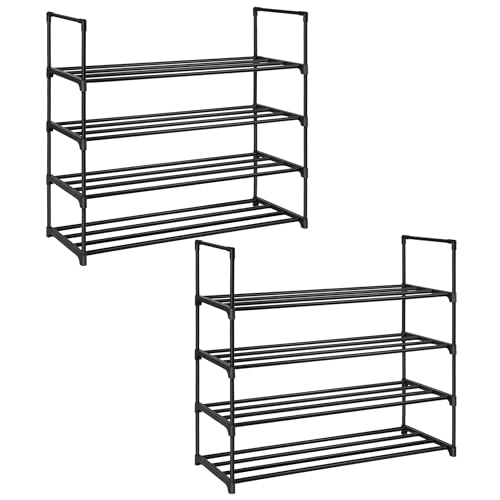 SONGMICS Schuhregal 4 Ebenen, 2er Set, Schuhständer Metall, Schuhaufbewahrung, Schuh-Organizer für 16-20 Paar Schuhe, stapelbar, für Flur Wohnzimmer Schlafzimmer, 30 x 92 x 74 cm, schwarz LSA08BK