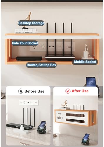 PUIOTEAI Router Schrank mit WiFi Box und Aufbewahrung für Router und Kabel, Wandmontierbares TV-Kabel-Organizer