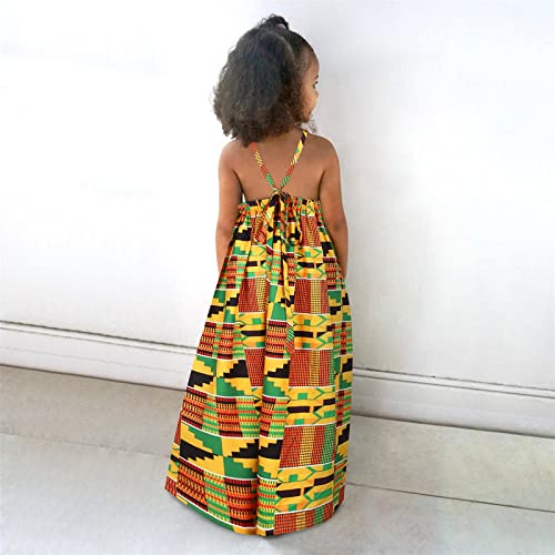 Girls Boho African Style Dress Maxi Casual Dashiki Dress Traditional Floral Print SIing Skirt Little Girl Dress with3