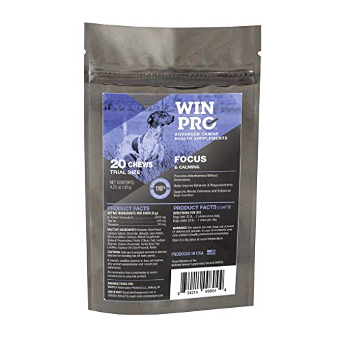 WINPRO All-Natural Focus Calming Aid Soft Chews for Dogs | Blood Protein Supplement for Calming and Anxiety Relief | Made in USA, Grain Free (20-ct Pouch ($0.65/chew))