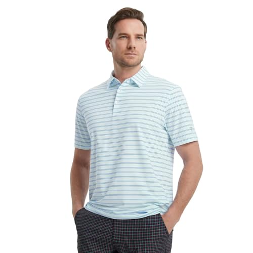M MAELREG Mens Golf Shirts Dry Fit Moisture Wicking Performance Sports Short Sleeve Striped Collared Polo Shirts for Men2