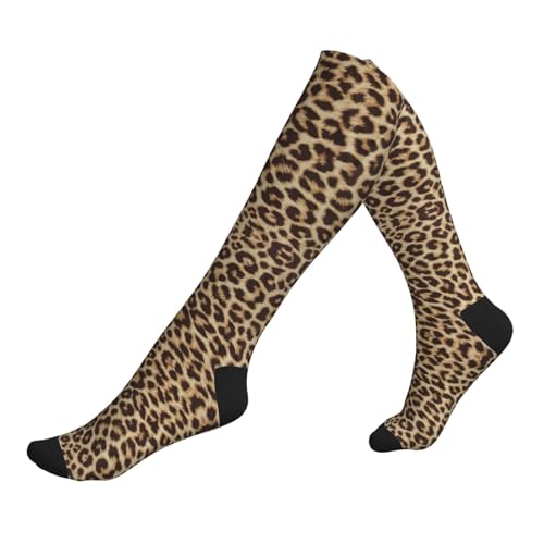 Paire de chaussettes de compression à motif léopard pour homme et femme, hauteur genou, adaptées pour la course, les voyages et l'avion, 2 Noir-2, Taille unique