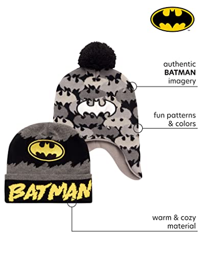 Warner Bros. Boys' Batman Winter Hat - 2 Pack Superhero Pom Pom Beanie With Ear Flaps, Size Age 4-7, Batman #TOP1