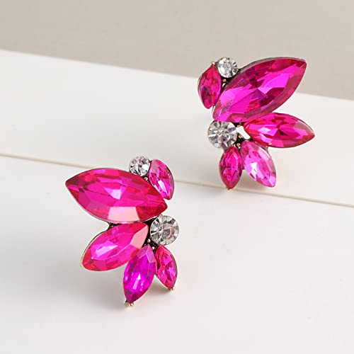 Hot Pink Rhinestone Earring Sparkly Fuchsia Faux Crystal Stud Earrings for Women Wedding Prom Party by Spiritlele - Image 5