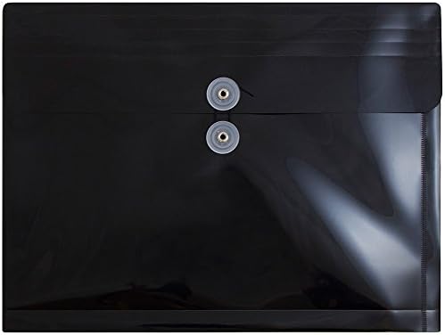 JAM PAPER Plastic Envelopes with Button & String Tie Closure - Letter Booklet - 9 3/4 x 13 - Black - 12/Pack