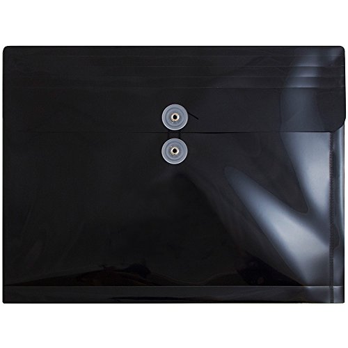 Jam Paper Plastic Envelopes With Button & String Tie Closure - Letter Booklet - 9 3/4 X 13 - Black - 12/Pack #TOP30
