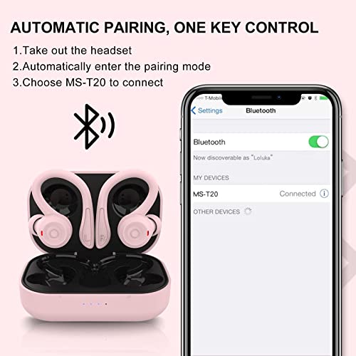 Pink Over Ear Wireless Earbuds With Earhooks Running Bluetooth Earbuds With Ear Hook Waterproof Small Earphones In Ear Headphones Noise Cancelling Headset Android Ear Buds For Workout Sport Gym #TOP2