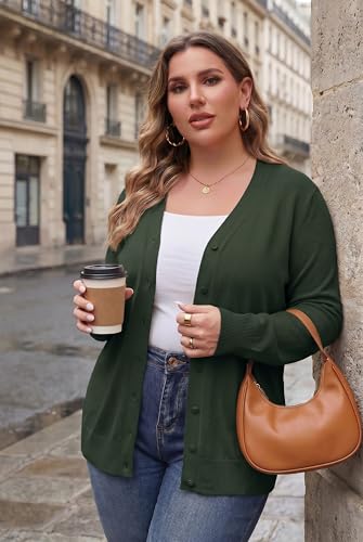 Image of TIANZHU Plus Size Cardigan for Women Button Open Front Long Sleeve V Neck Comfy Lightweight Sweaters XL-4XL