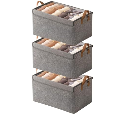 El Mejor Listado de Cajas de almacenaje los 5 más buscados. 42 Wexlerey Juego de 3 Caja de Almacenamiento de Tela con Tapa, Organizadores de Armario y Cubos de Almacenaje Apilables y Abatibles con Asas y Ventana y Estructura Acero,Contenedor...