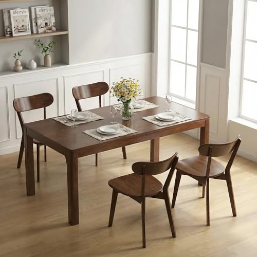Image of 100% Solid Wood Dining Chairs,Mid Century Modern Dining Chairs with Rounded Backrest,Kitchen,Dining Room Chairs Set of 1 /2 /4 (6, Walnut Color)