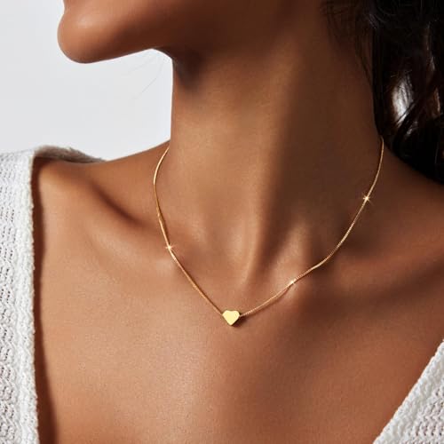 Zeffy Dainty Gold Heart Necklace for Women Trendy 14K Gold/Silver Plate Cute Heart Pendant Choker Necklaces Gold Love Heart Chain Necklace for Women Dainty Gold Jewelry Gifts for Women2