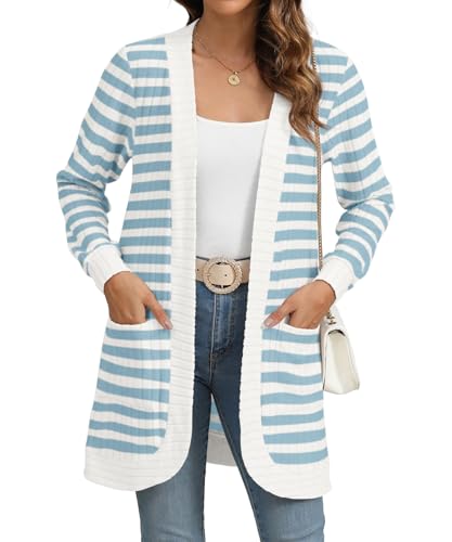Image of YSYOKOW Cardigan Sweaters for Women Long Sleeve Open Front with Pockets | Long Cardigans for Women Lightweight Soft Casual Dressy Loose Fit Cardigan Sweater with Pockets for Work and Office