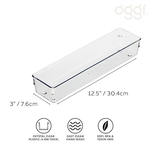 Image of Oggi Clear Drawer Organizer | 3 inch X 12 inch | Pack of 2 | For Kitchen Drawers